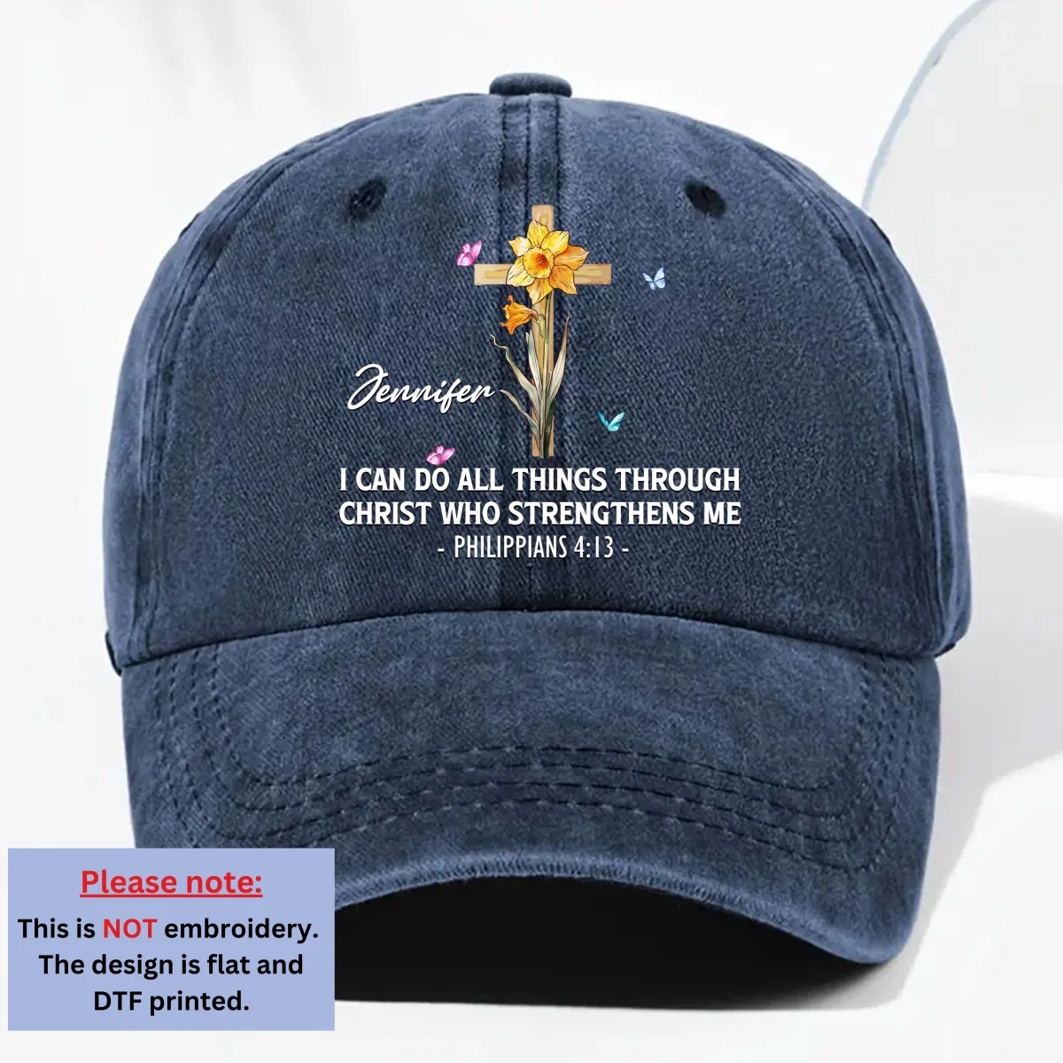 Strengthens Me - Personalized Custom Vintage Washed Denim Cap - Image 9