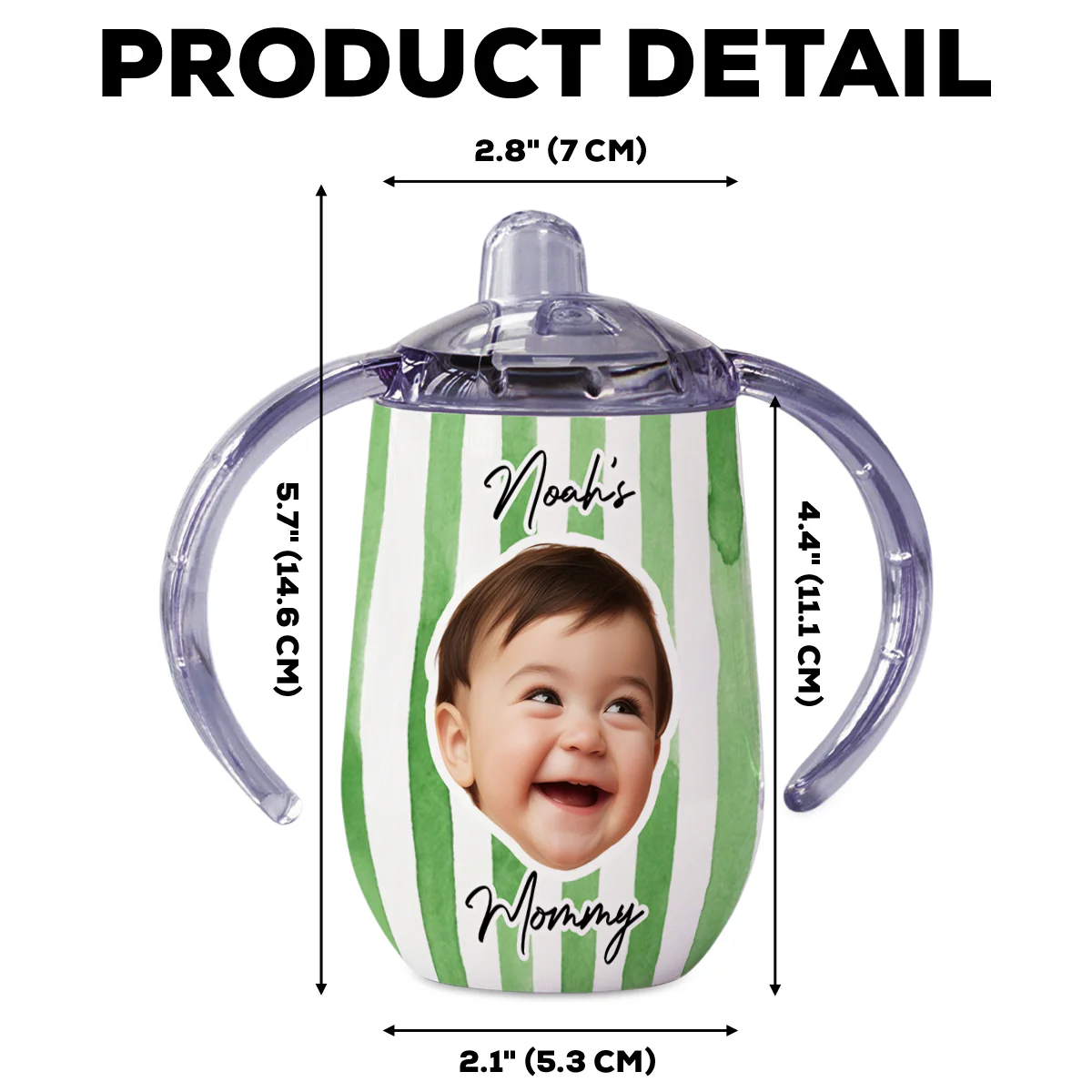 Stripe Kid Face - Personalized Custom Sippy Cup With Handles - Image 6
