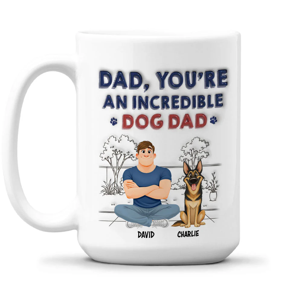 Stylized Incredible Dog Dad - Personalized Custom 3D Inflated Effect Coffee Mug - Image 2
