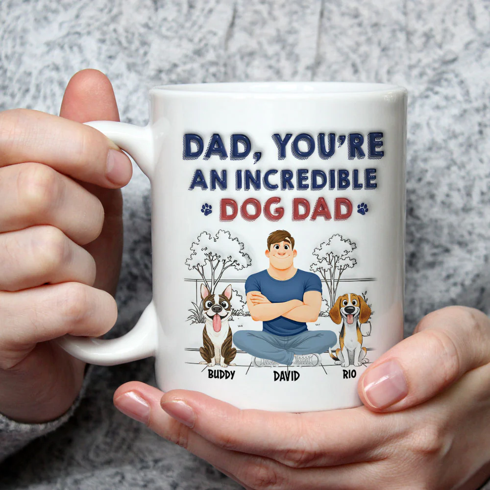 Stylized Incredible Dog Dad - Personalized Custom 3D Inflated Effect Coffee Mug - Image 3