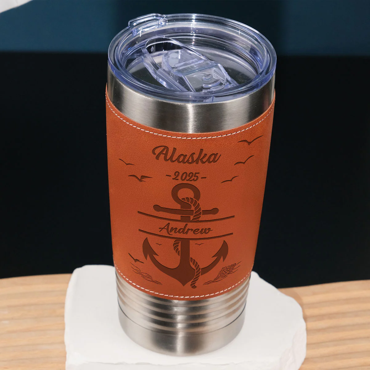 Summer Vacation - Personalized Custom Engraved Leather Tumbler - Image 2