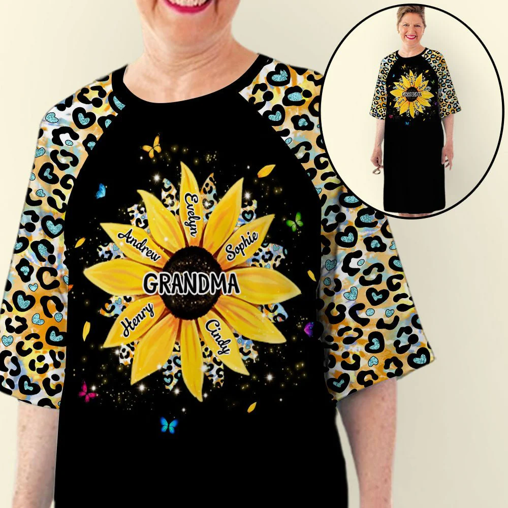 Sunflower Grandma - Personalized Custom 3/4 Sleeve Dress - Image 2