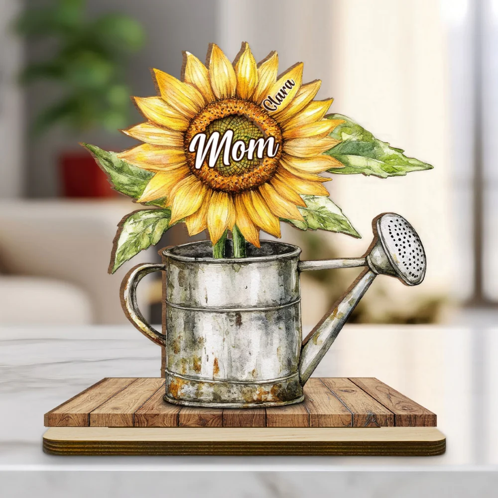 Sunflower Love - Personalized Custom 2-Layer Wood Plaque With Flat Base - Image 6