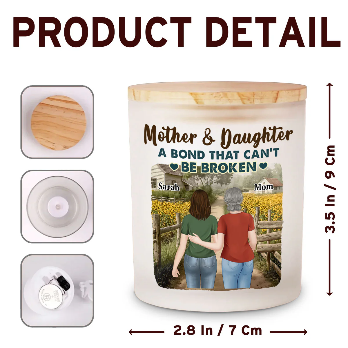 Sunflowers Mother And Child - Personalized Custom Glass Jar With LED Candle - Image 6