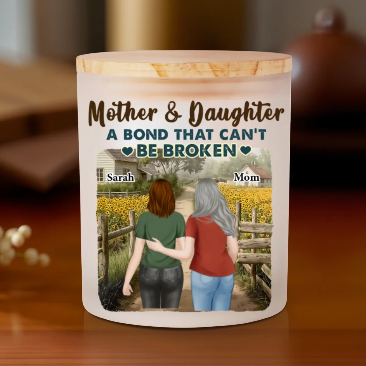 Sunflowers Mother And Child - Personalized Custom Glass Jar With LED Candle - Image 7
