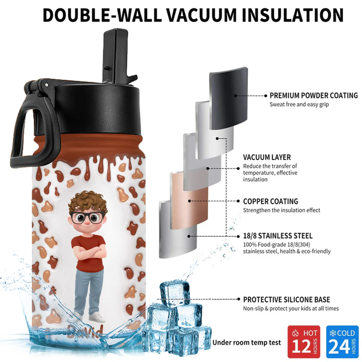 Sweet Baby Like Milk - Personalized Custom 3D Inflated Effect Kids Water Bottle - Image 4