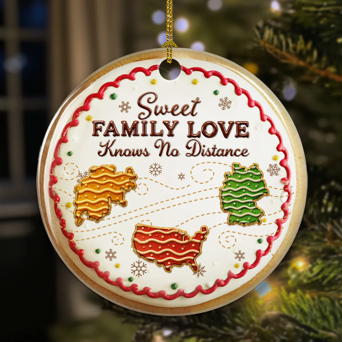 Sweet Family Love Knows No Distance - Personalized Custom 3D Effect Ceramic Ornament