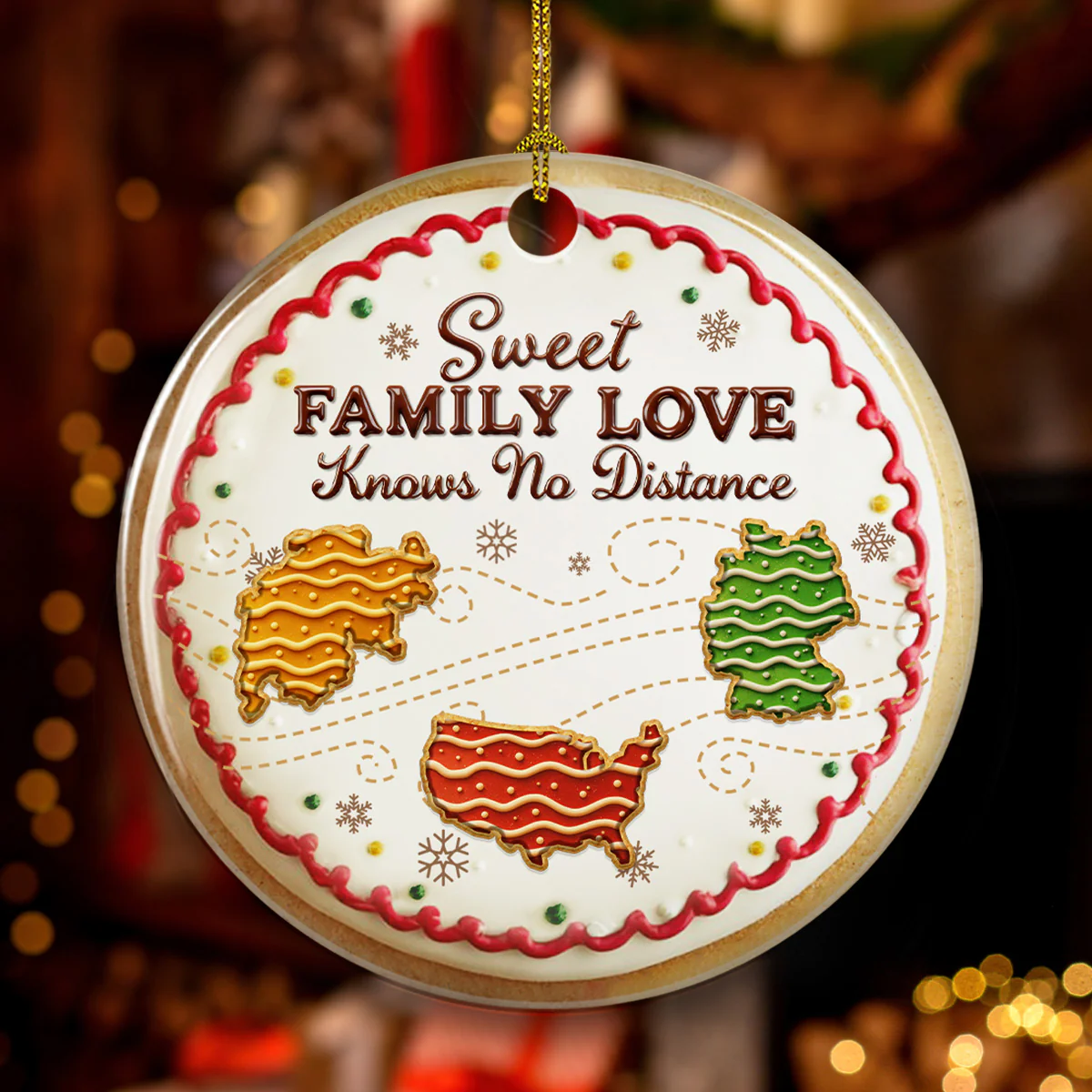 Sweet Family Love Knows No Distance - Personalized Custom 3D Effect Ceramic Ornament - Image 2