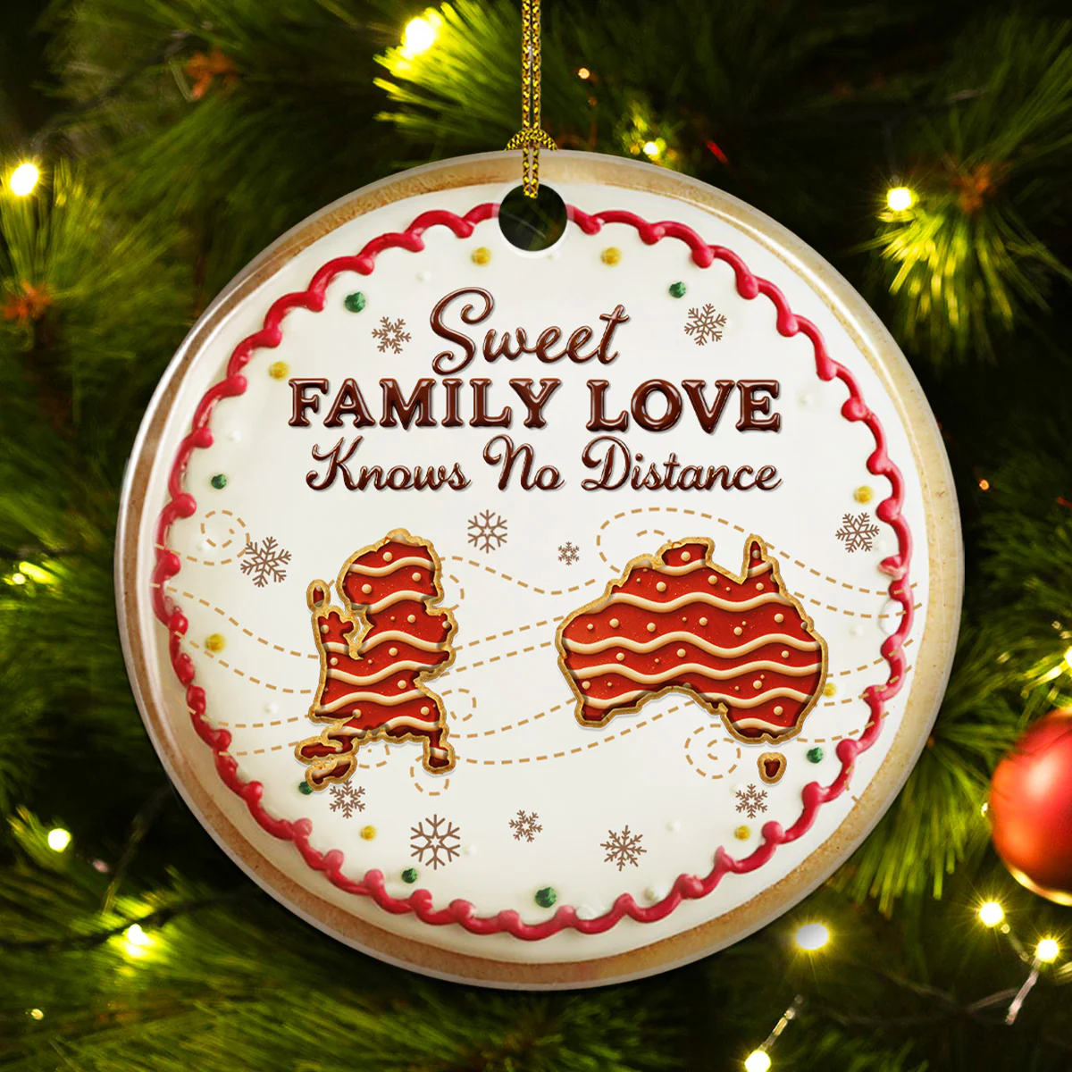 Sweet Family Love Knows No Distance - Personalized Custom 3D Effect Ceramic Ornament - Image 3