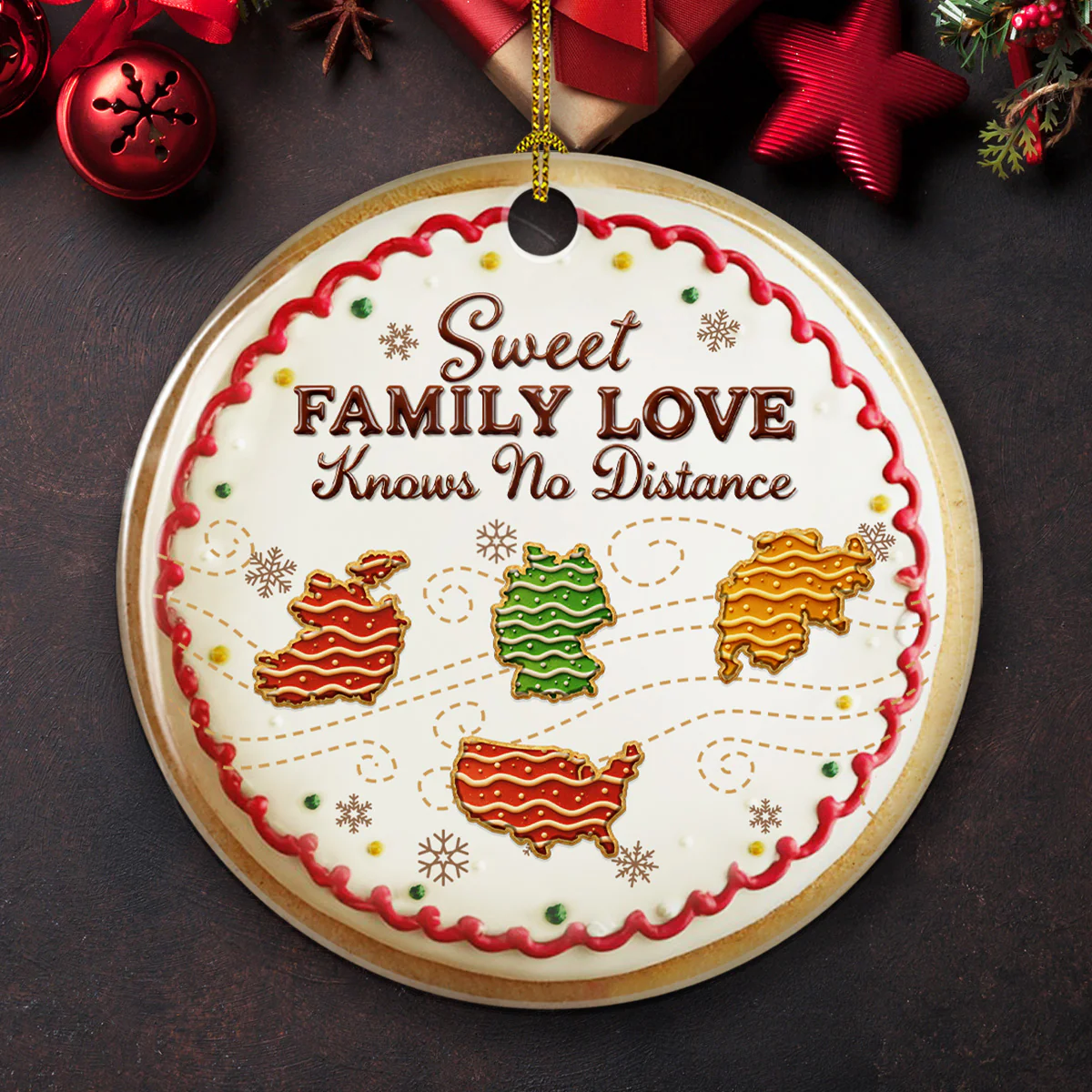 Sweet Family Love Knows No Distance - Personalized Custom 3D Effect Ceramic Ornament - Image 5