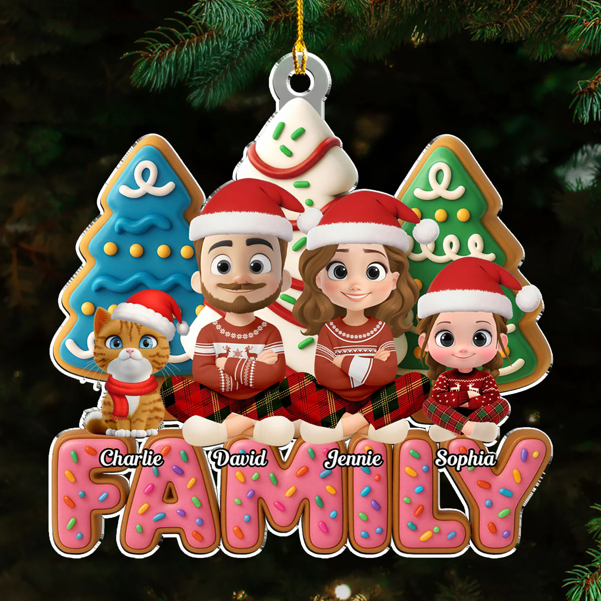 Sweet Family With Cat - Personalized Custom Acrylic Ornament