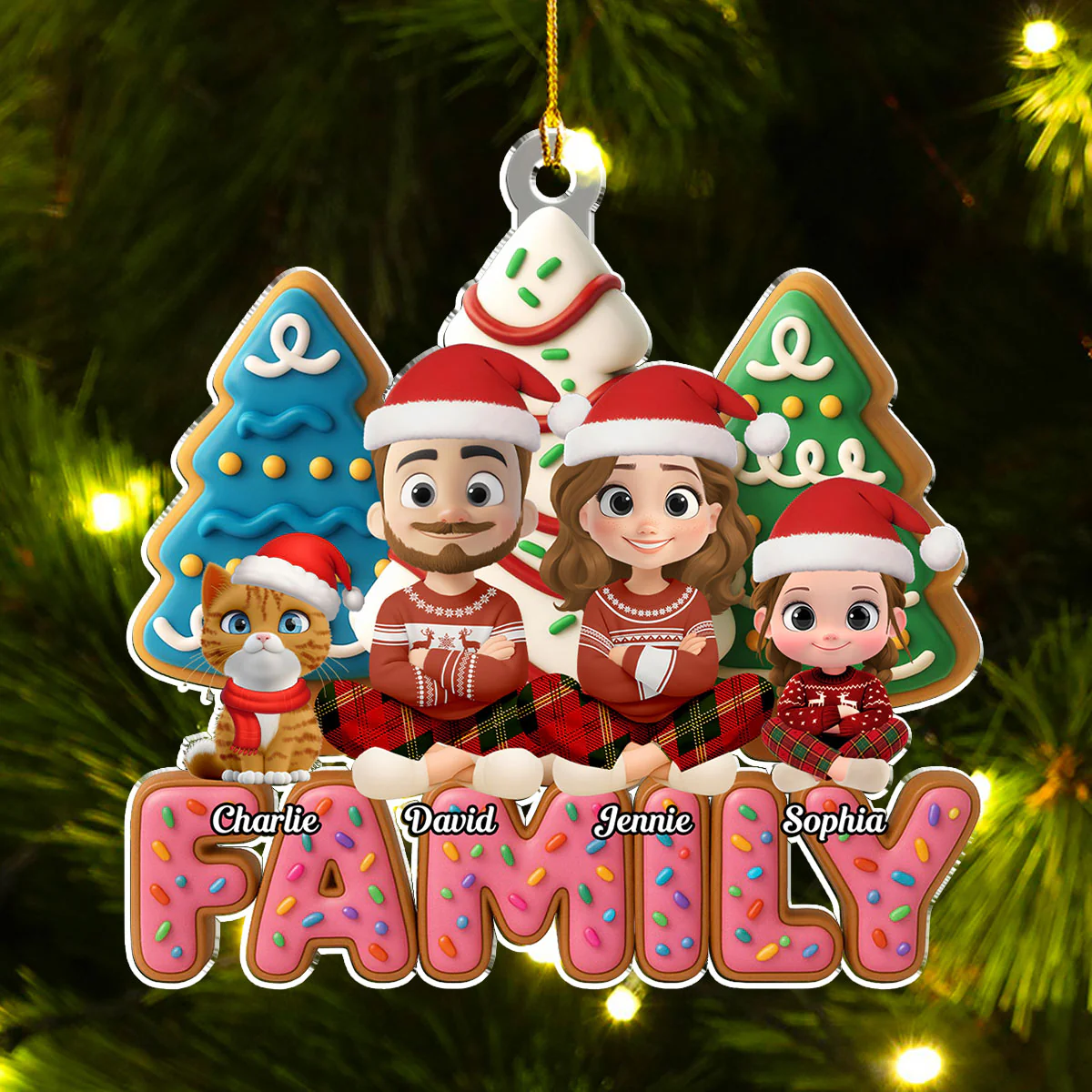 Sweet Family With Cat - Personalized Custom Acrylic Ornament - Image 2