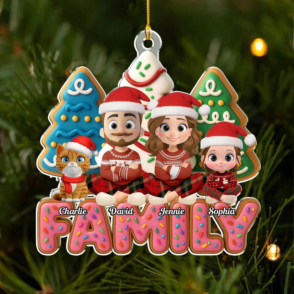 Sweet Family With Cat - Personalized Custom Acrylic Ornament - Image 3
