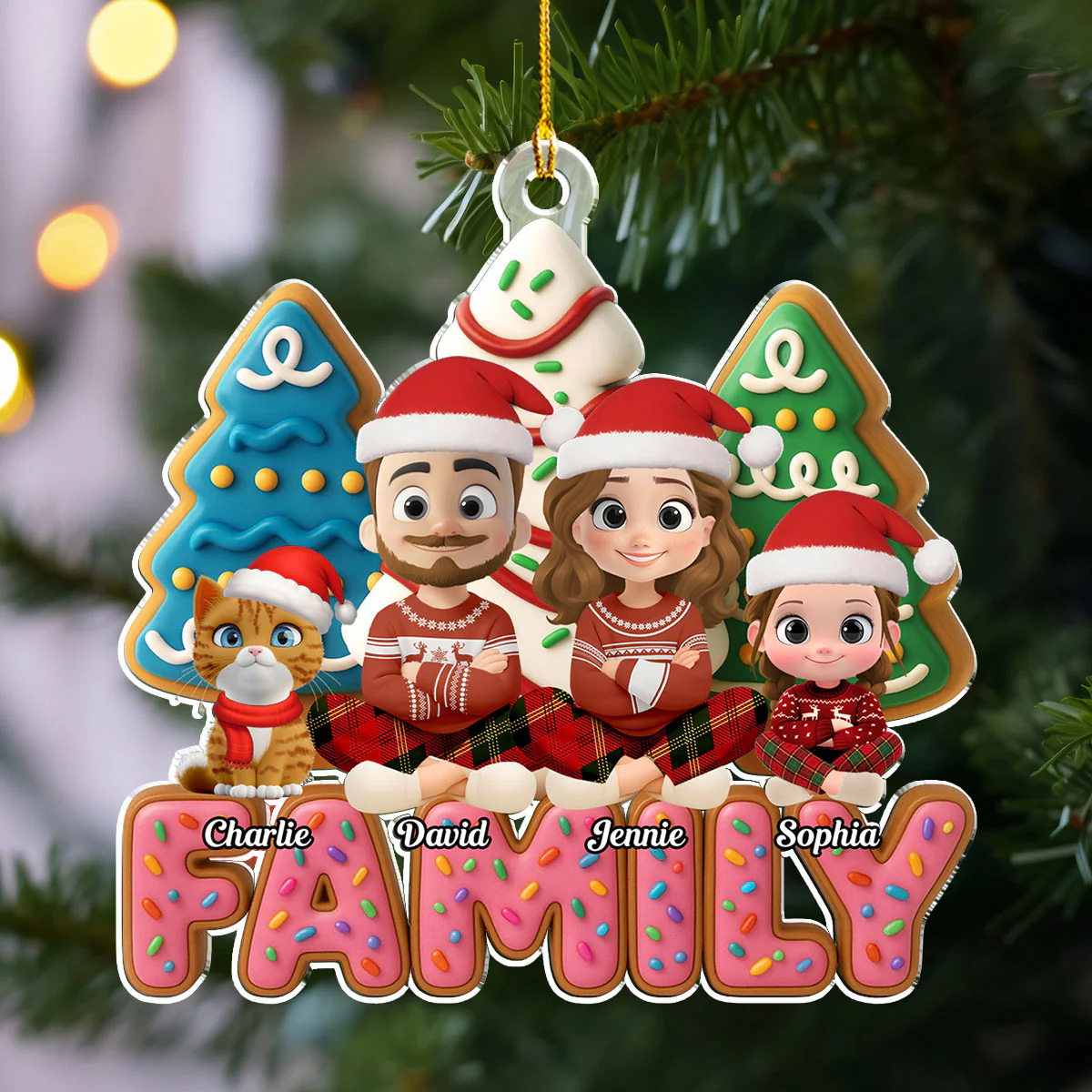 Sweet Family With Cat - Personalized Custom Acrylic Ornament - Image 4