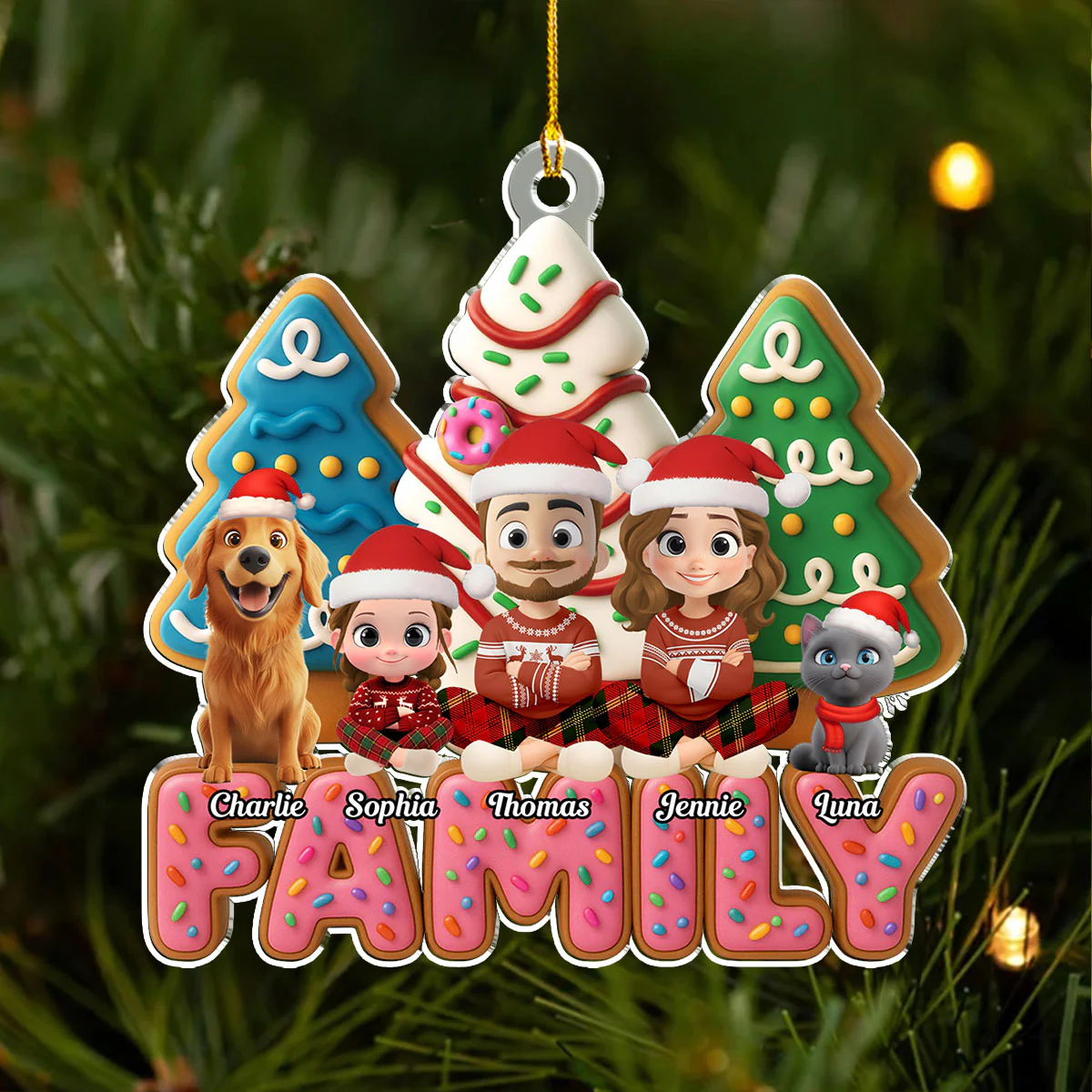 Sweet Family With Pet - Personalized Custom Acrylic Ornament - Image 3