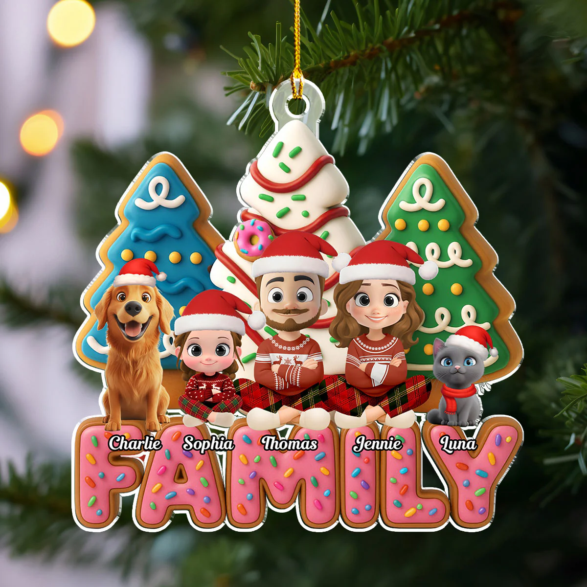 Sweet Family With Pet - Personalized Custom Acrylic Ornament - Image 4