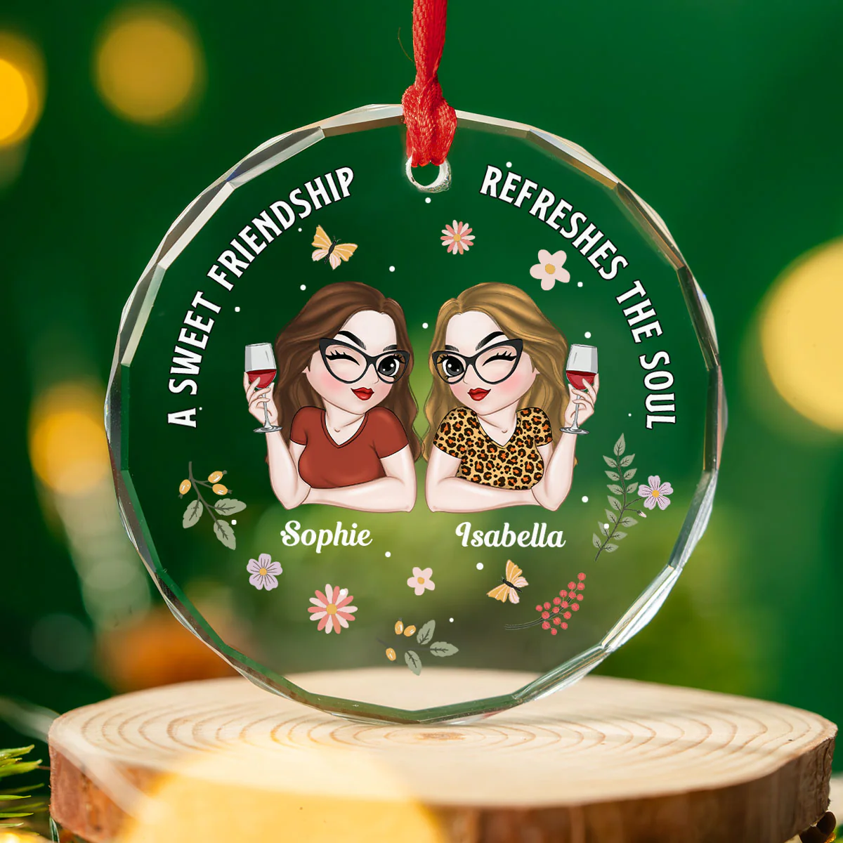 Sweety Friendship - Personalized Custom Glass Ornament - Image 3