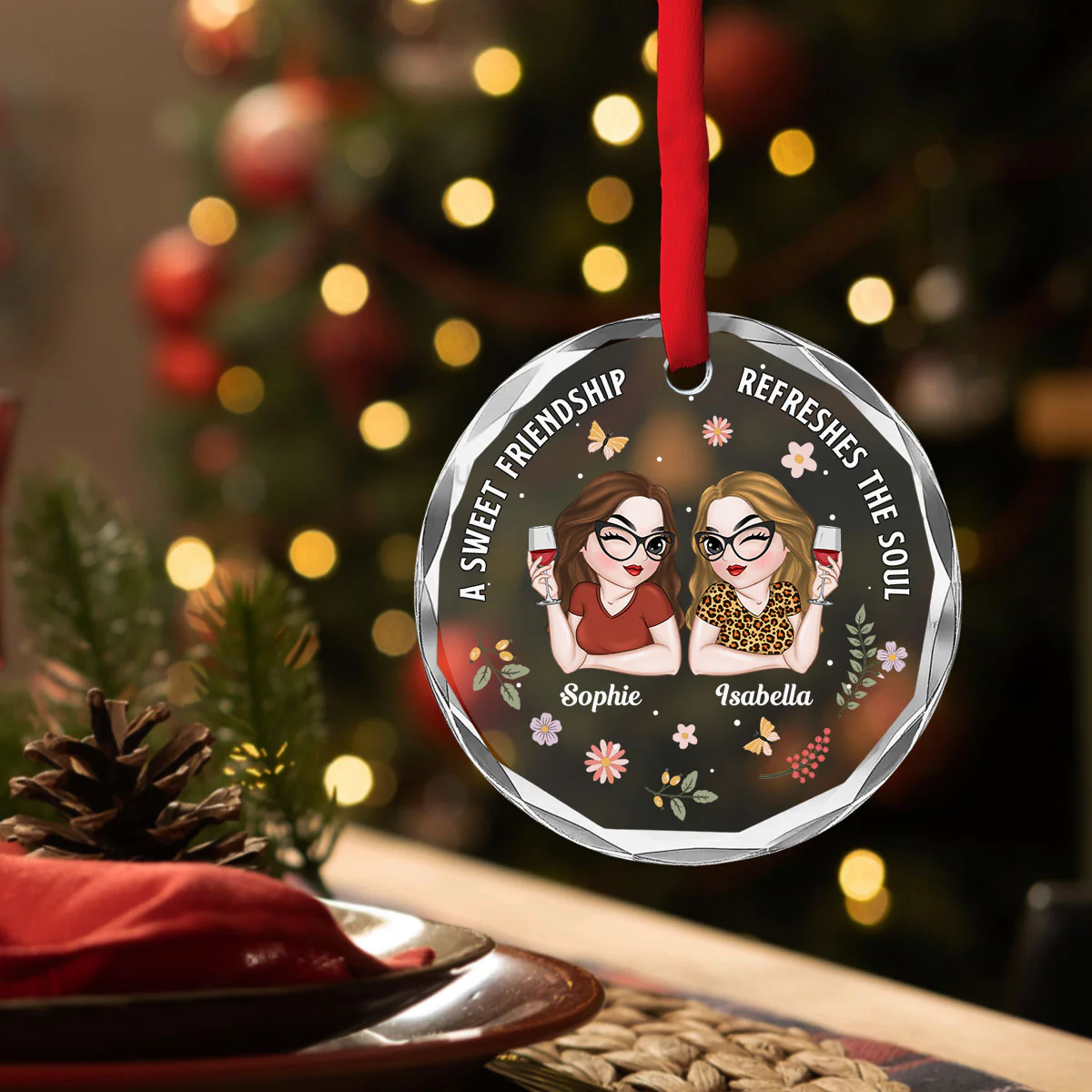 Sweety Friendship - Personalized Custom Glass Ornament - Image 4