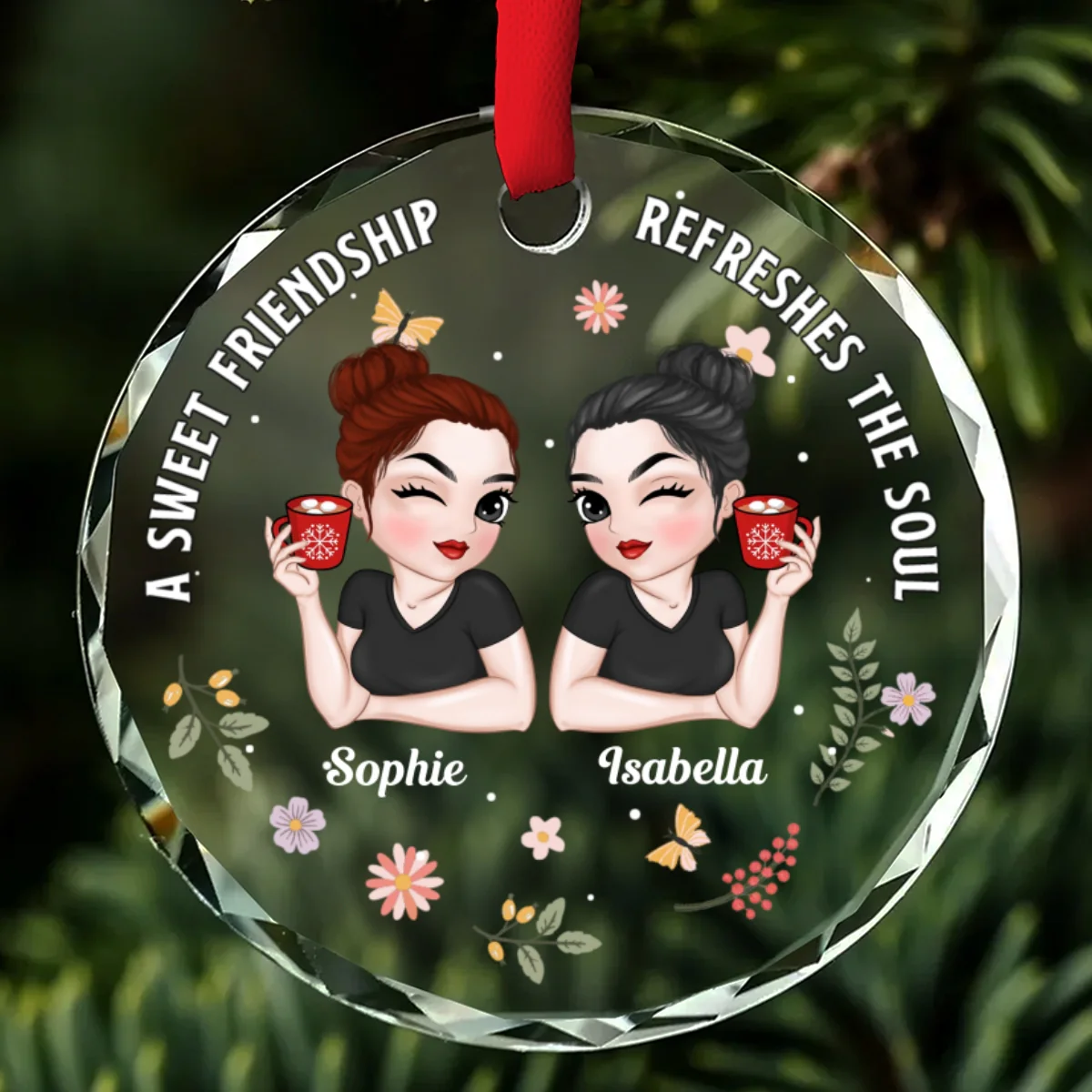 Sweety Friendship - Personalized Custom Glass Ornament - Image 6