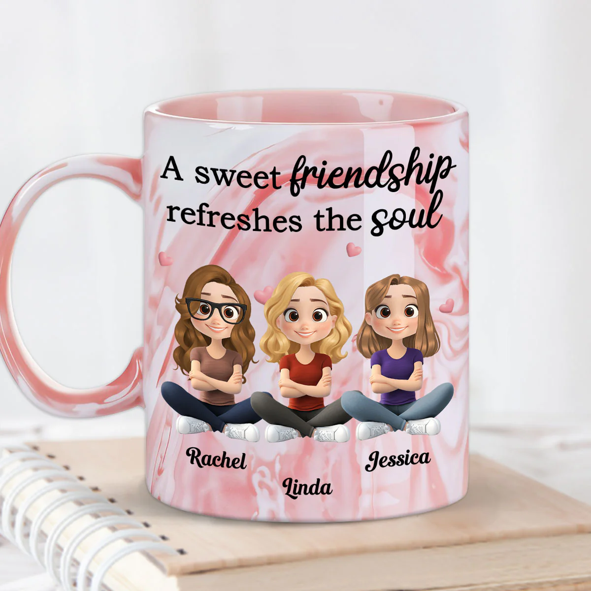 Sweet Friendship - Personalized Custom Pink Marble Mug - Image 2
