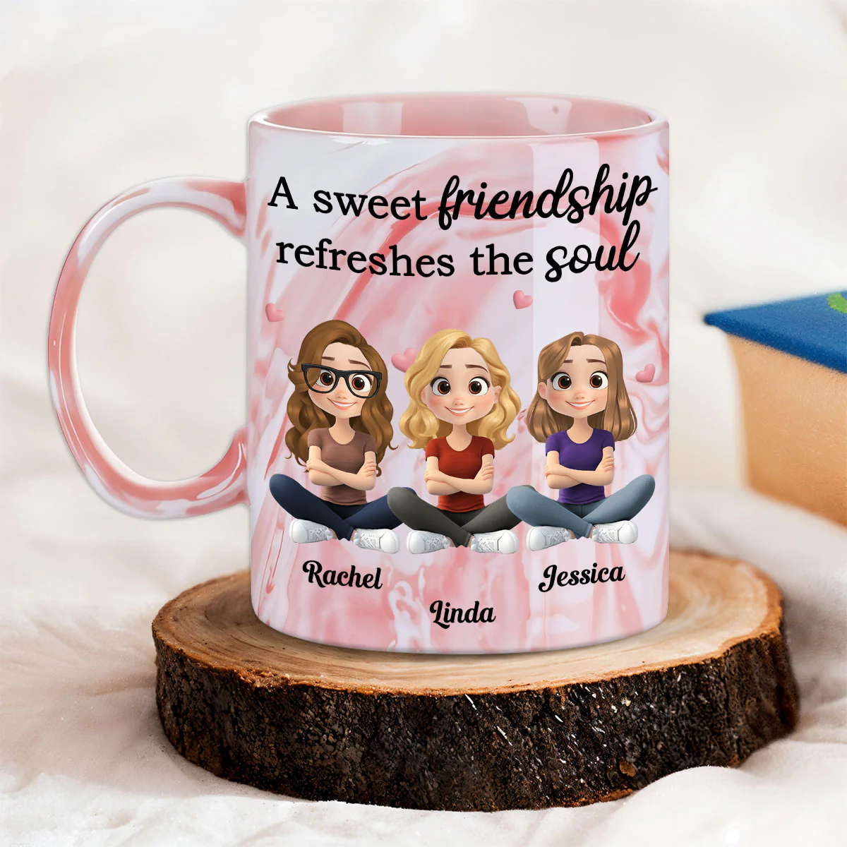 Sweet Friendship - Personalized Custom Pink Marble Mug - Image 3