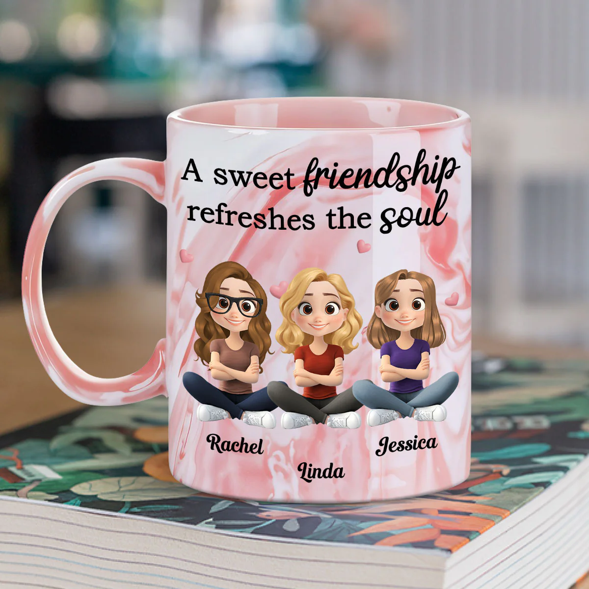 Sweet Friendship - Personalized Custom Pink Marble Mug - Image 4