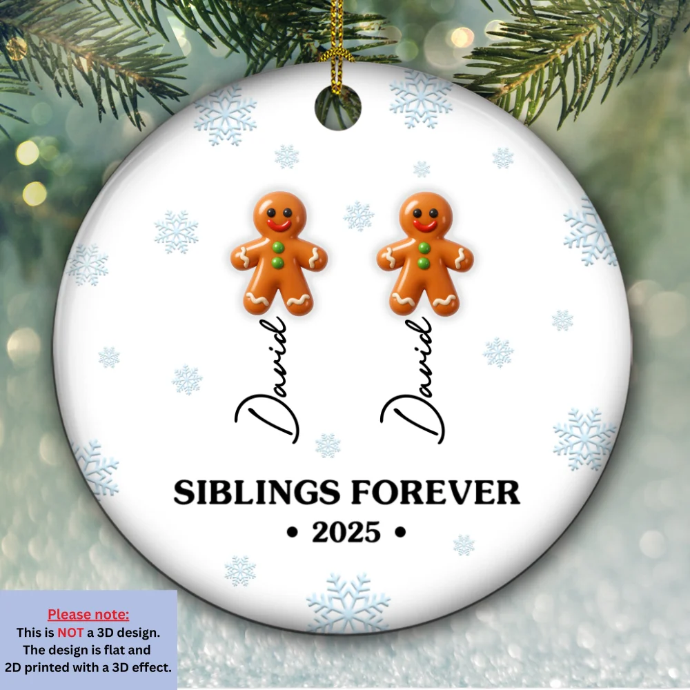 Sweet Siblings 2025 - Personalized Custom 3D Inflated Effect Ceramic Ornament - Image 2