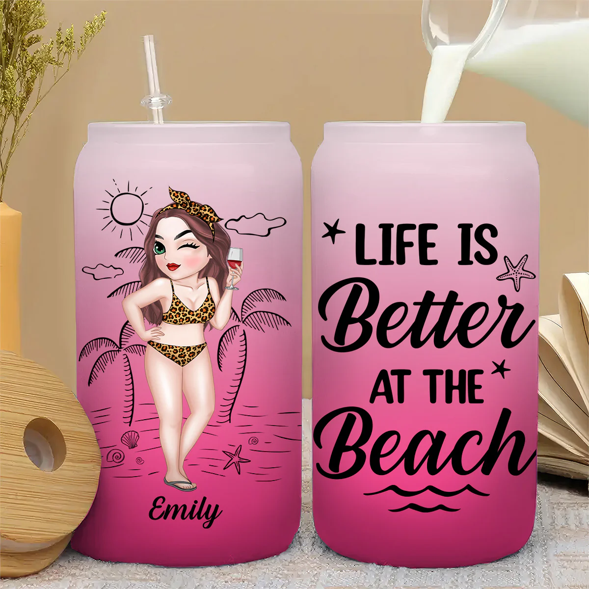 Tanned And Tipsy - Personalized Custom Ombre Frosted Glass Can - Image 4