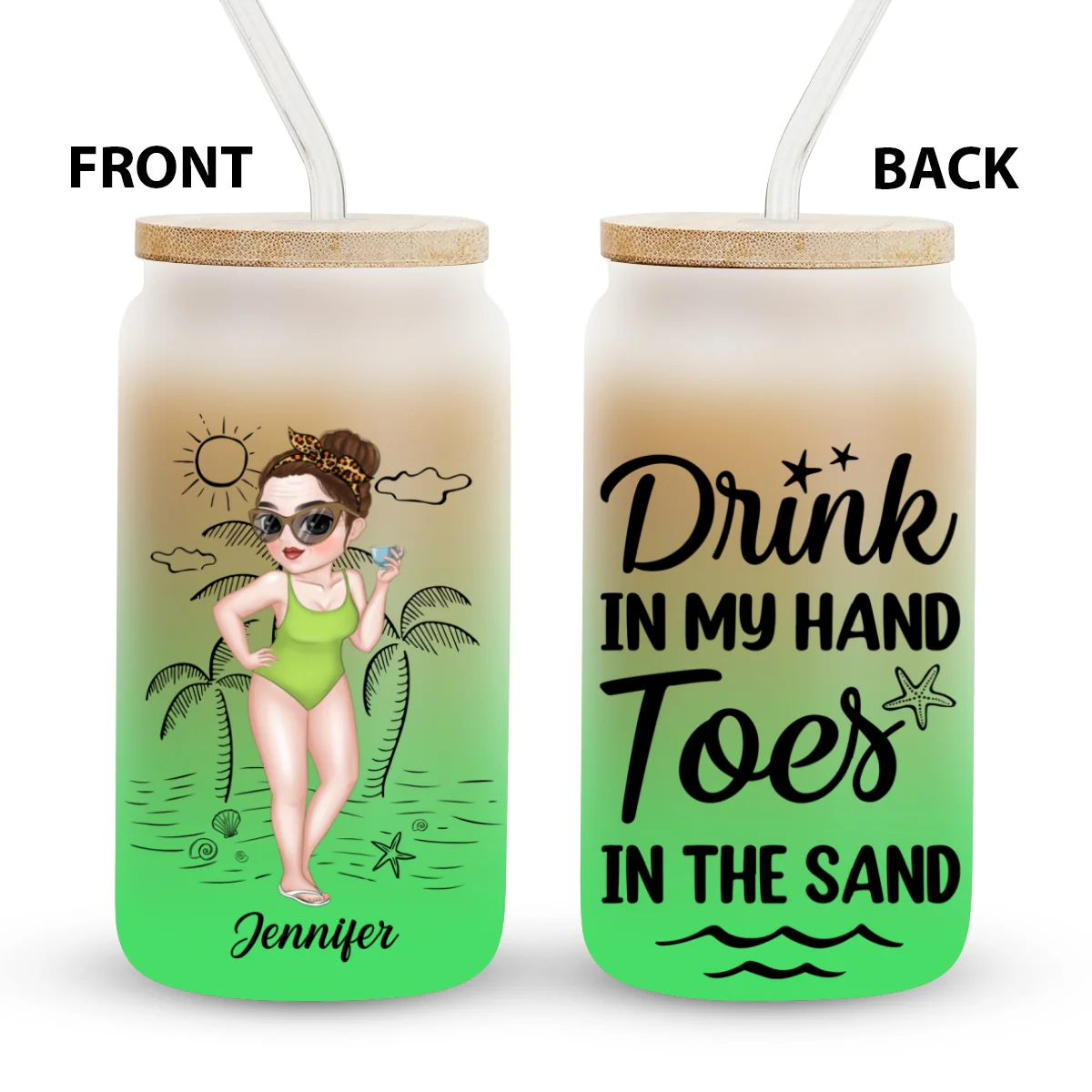 Tanned And Tipsy - Personalized Custom Ombre Frosted Glass Can - Image 6