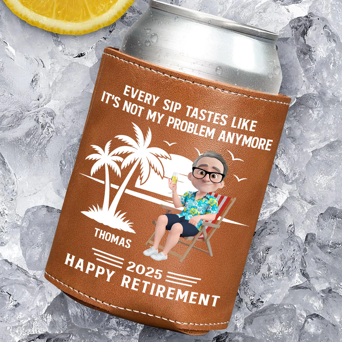 Tastes Like A Retired Legend In Every Sip - Personalized Custom Leather Can Cooler Holder - Image 2