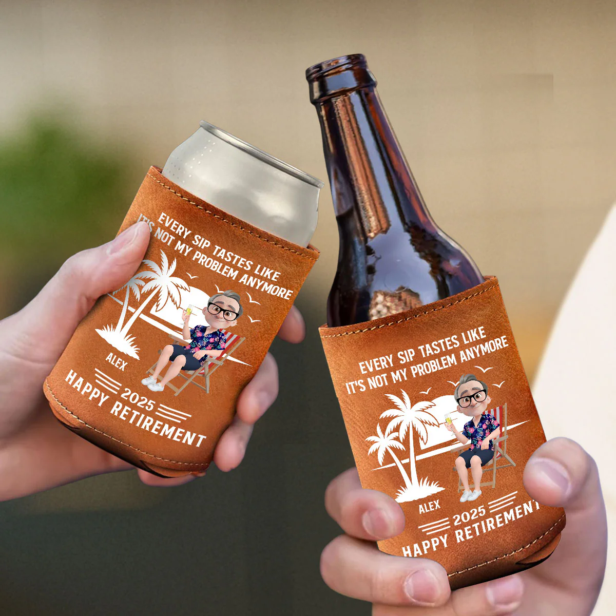 Tastes Like A Retired Legend In Every Sip - Personalized Custom Leather Can Cooler Holder - Image 3