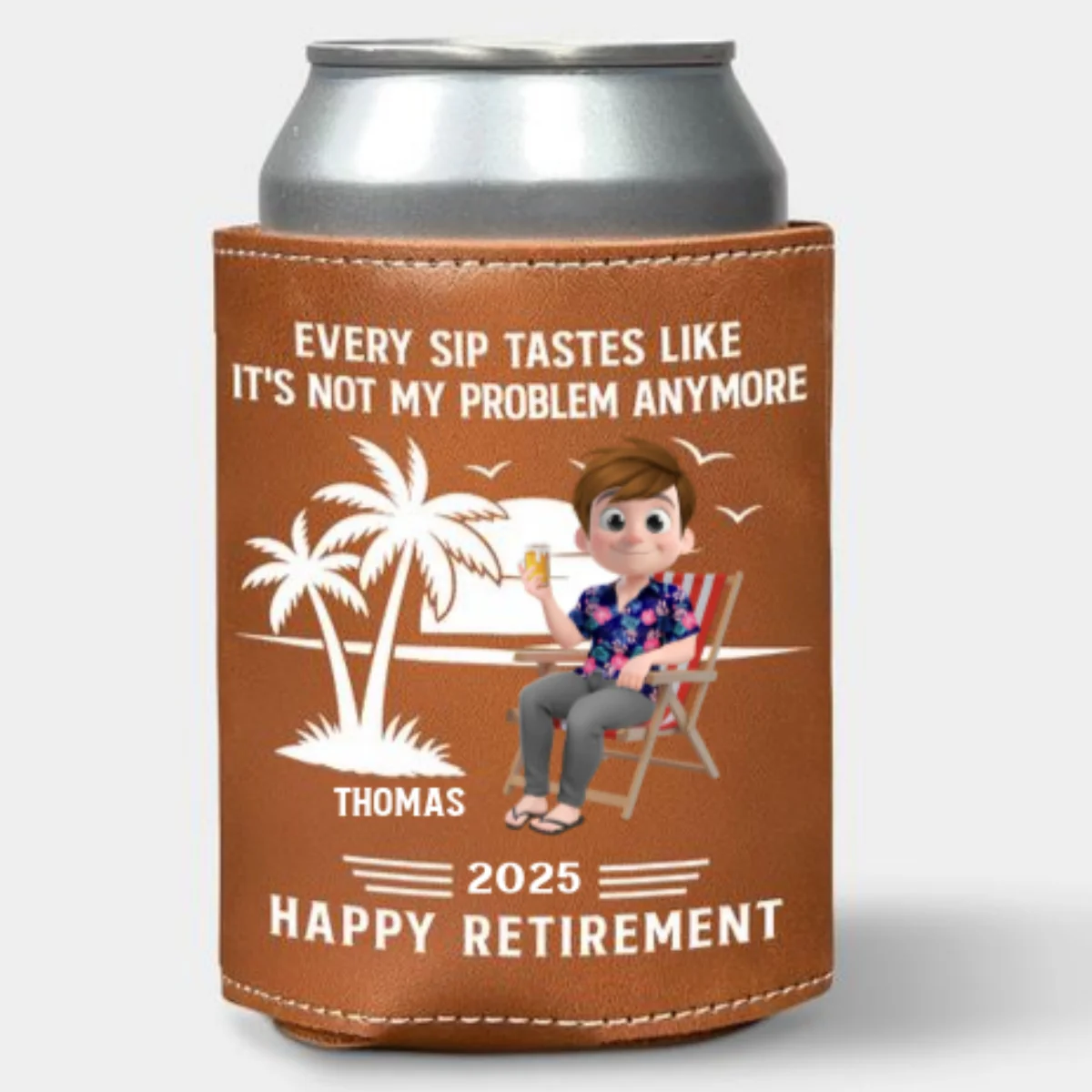 Tastes Like A Retired Legend In Every Sip - Personalized Custom Leather Can Cooler Holder - Image 6