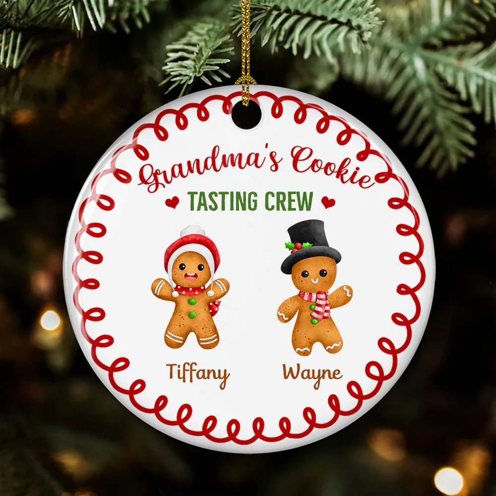 Tasting Crew Of Grandma - Personalized Custom Circle Ceramic Ornament - Image 5