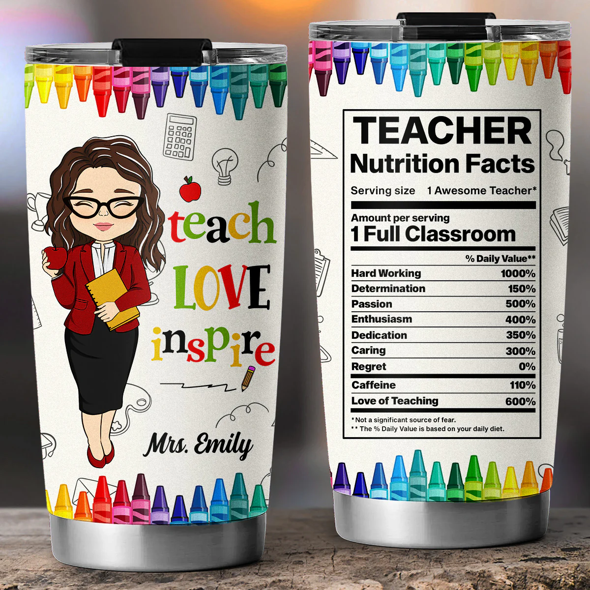 Teacher Nutrition Facts - Personalized Custom Tumbler - Image 2