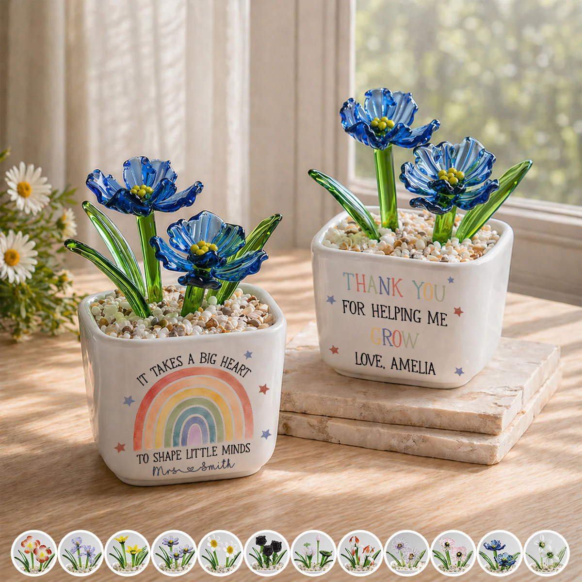 Teachers Change Little Lives - Personalized Custom Glass Birth Month Flower