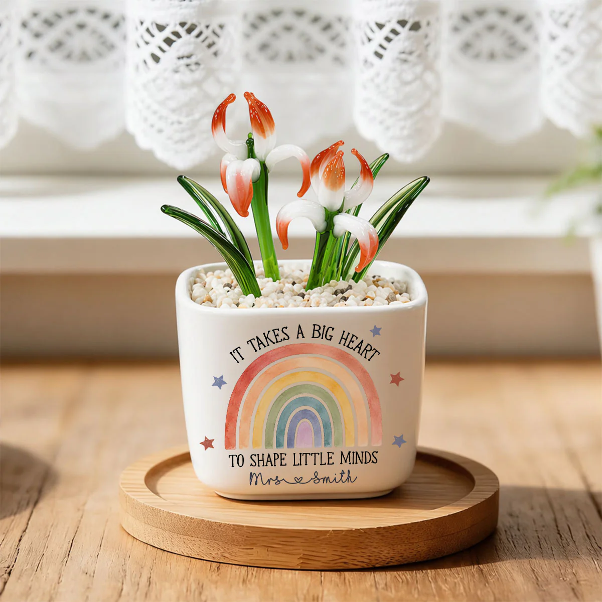 Teachers Change Little Lives - Personalized Custom Glass Birth Month Flower - Image 3