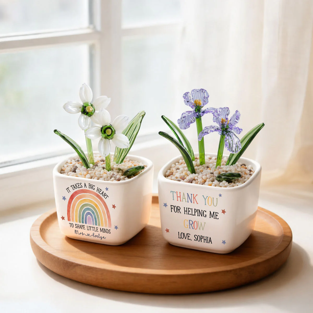 Teachers Change Little Lives - Personalized Custom Glass Birth Month Flower - Image 6
