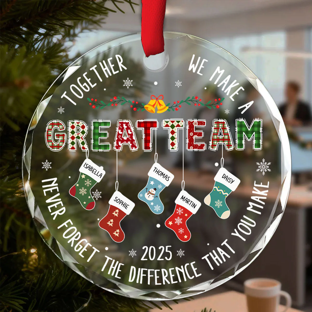 Teamwork Makes The Dream Work - Personalized Custom Glass Ornament