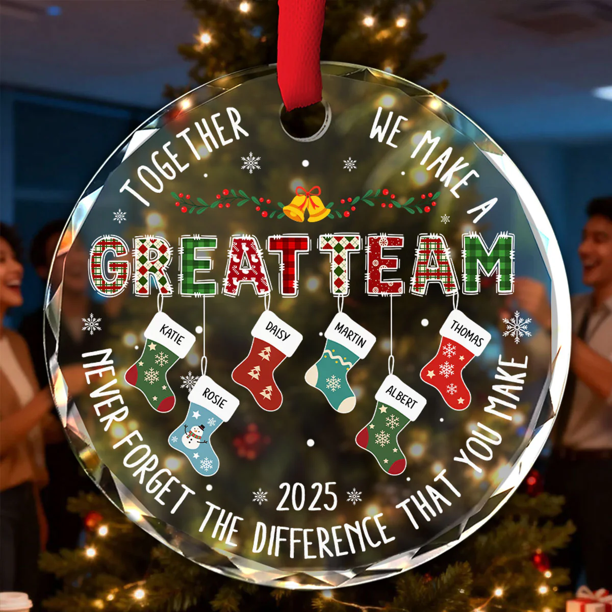 Teamwork Makes The Dream Work - Personalized Custom Glass Ornament - Image 2