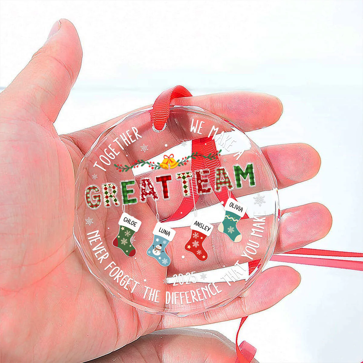 Teamwork Makes The Dream Work - Personalized Custom Glass Ornament - Image 4