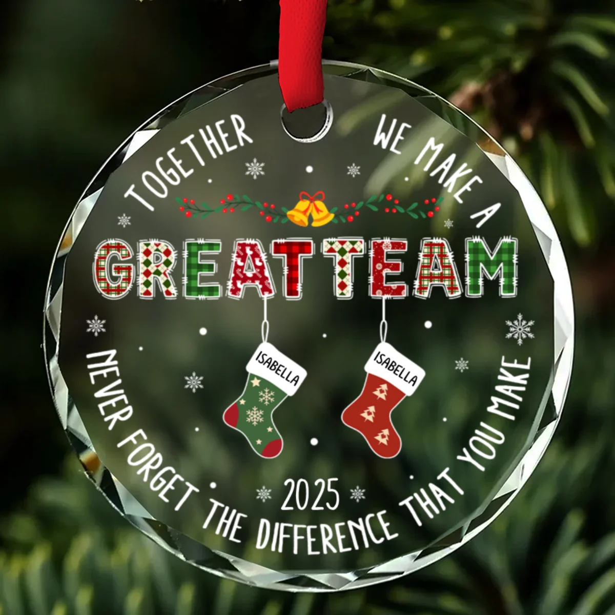 Teamwork Makes The Dream Work - Personalized Custom Glass Ornament - Image 5