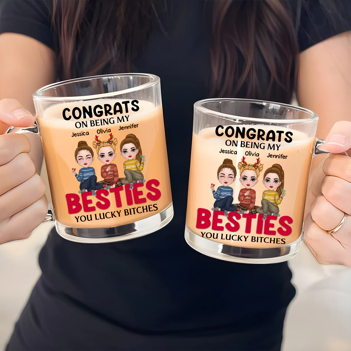 Thank You Being My Bestie - Personalized Custom Glass Mug - Image 2