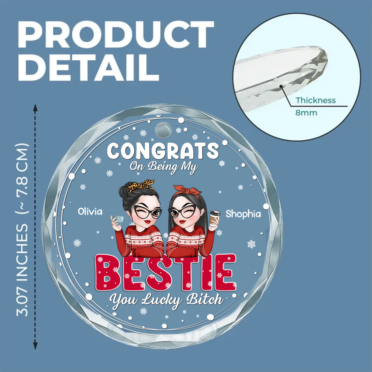 Thank You For Being My Bestie - Personalized Custom Glass Ornament - Image 5