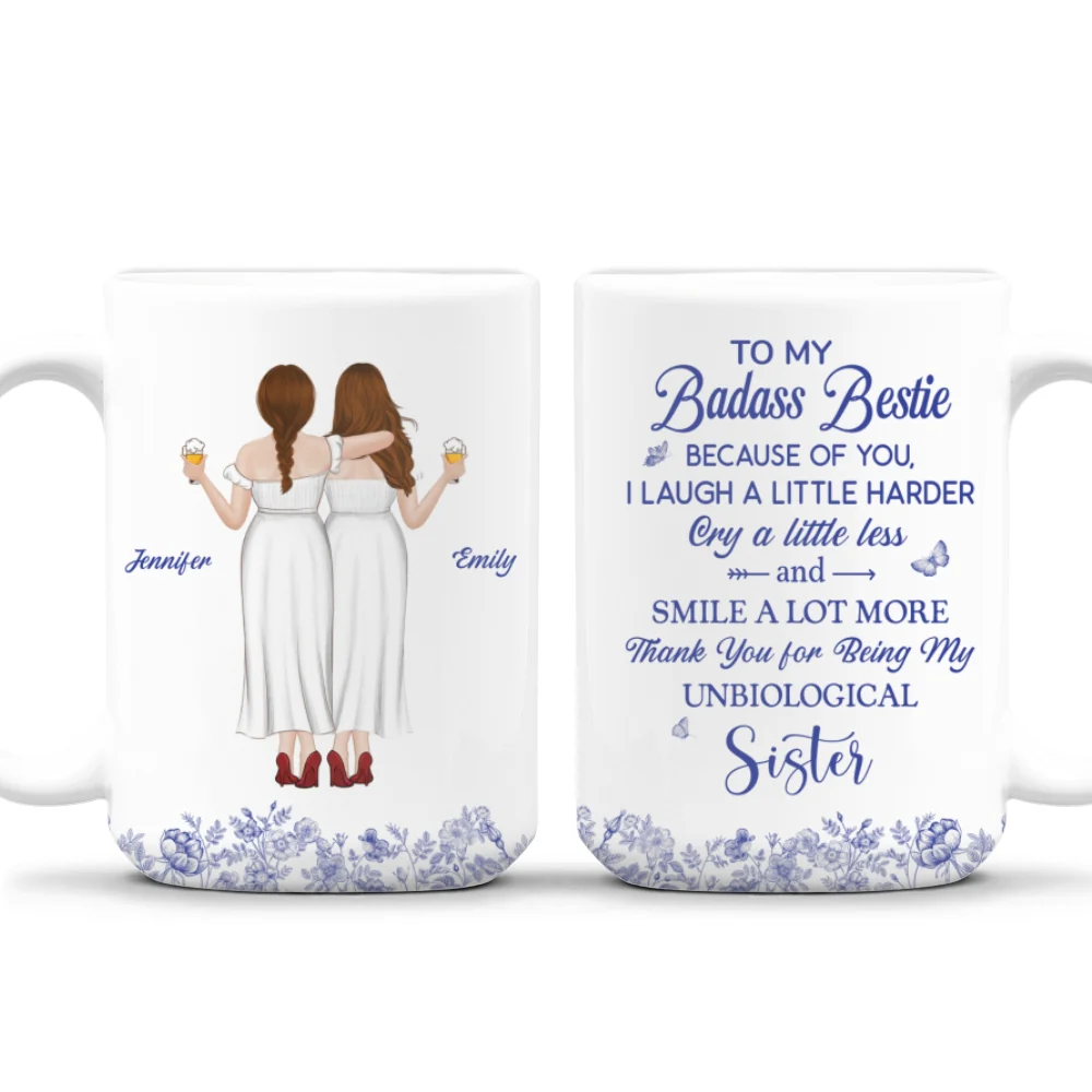 Thank You for Being My Sister Flower Toile - Personalized Custom Coffee Mug - Image 11