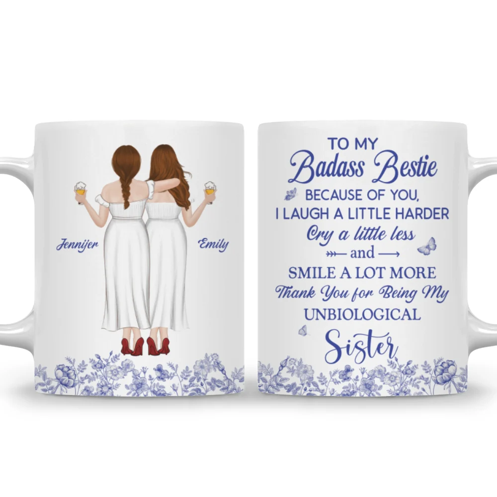 Thank You for Being My Sister Flower Toile - Personalized Custom Coffee Mug - Image 6