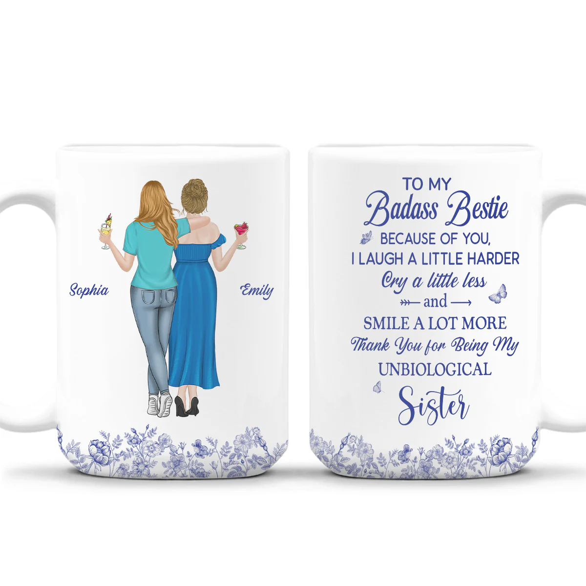 Thank You for Being My Sister Flower Toile - Personalized Custom Coffee Mug - Image 7