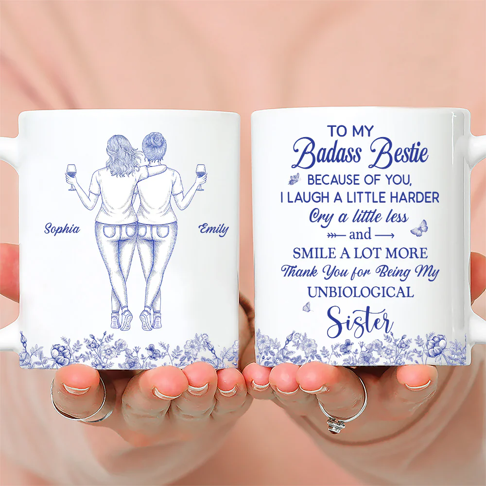 Thank You for Being My Sister Flower Toile Ver 2 - Personalized Custom Coffee Mug - Image 3