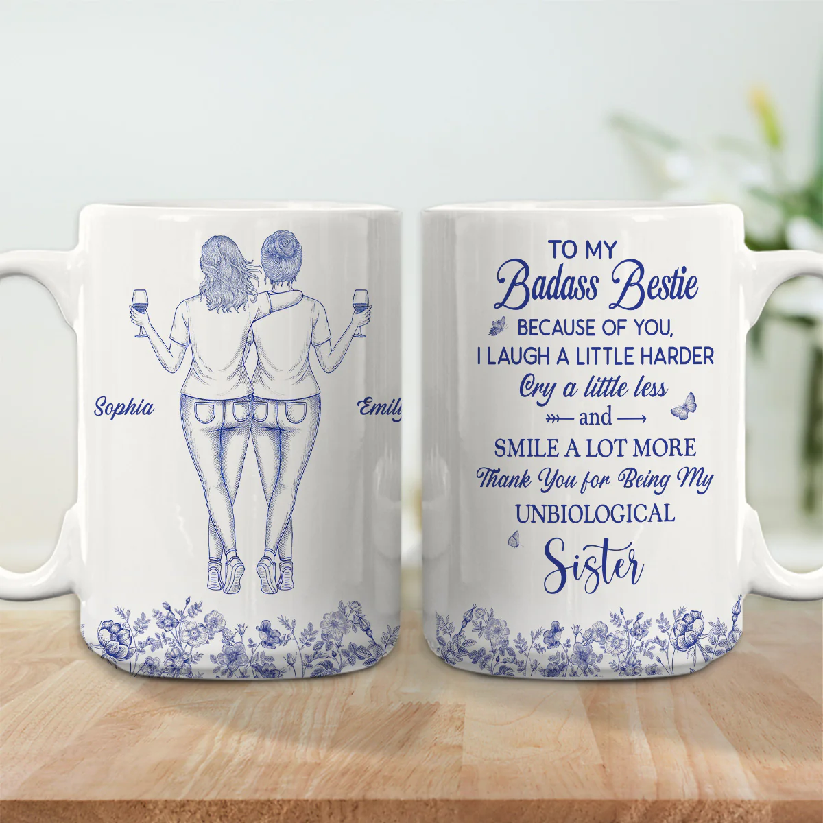 Thank You for Being My Sister Flower Toile Ver 2 - Personalized Custom Coffee Mug - Image 4
