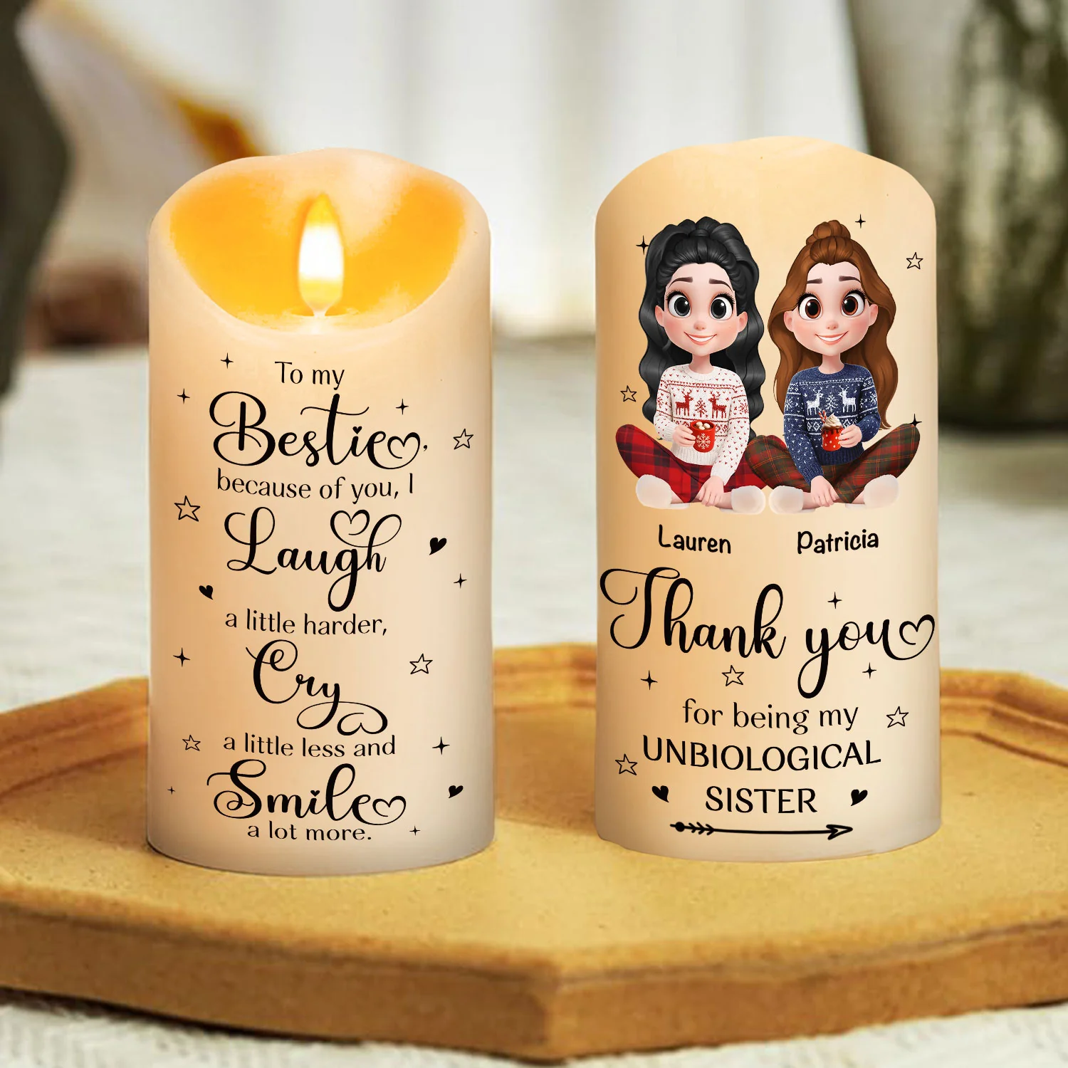 Thank You For Being My Unbiological Sister - Personalized Custom LED Candle - Image 5