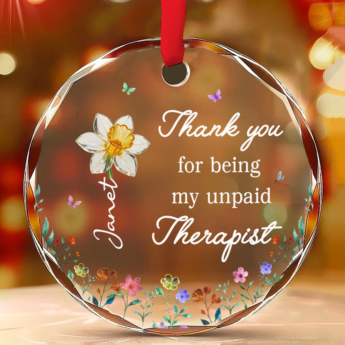 Thank You For Being My Unpaid Therapist - Personalized Custom Glass Ornament - Image 2